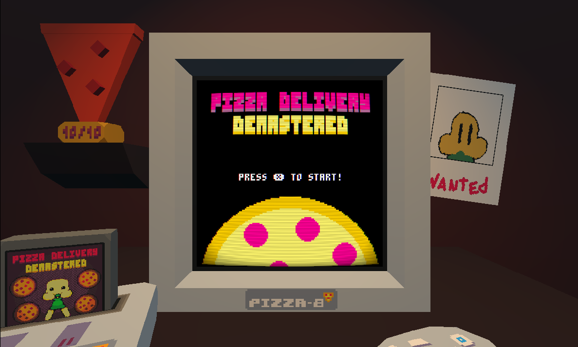 Screenshot of 3D scene showcasing a fake PICO-8 Console and TV.
